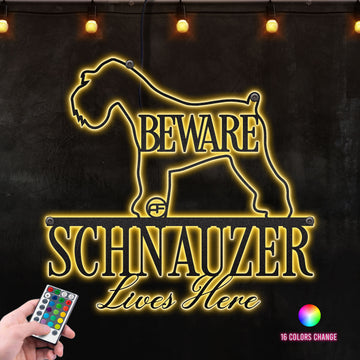 Beware Schnauzer Dog Lives Here Metal Wall Art RGB Led light backlit