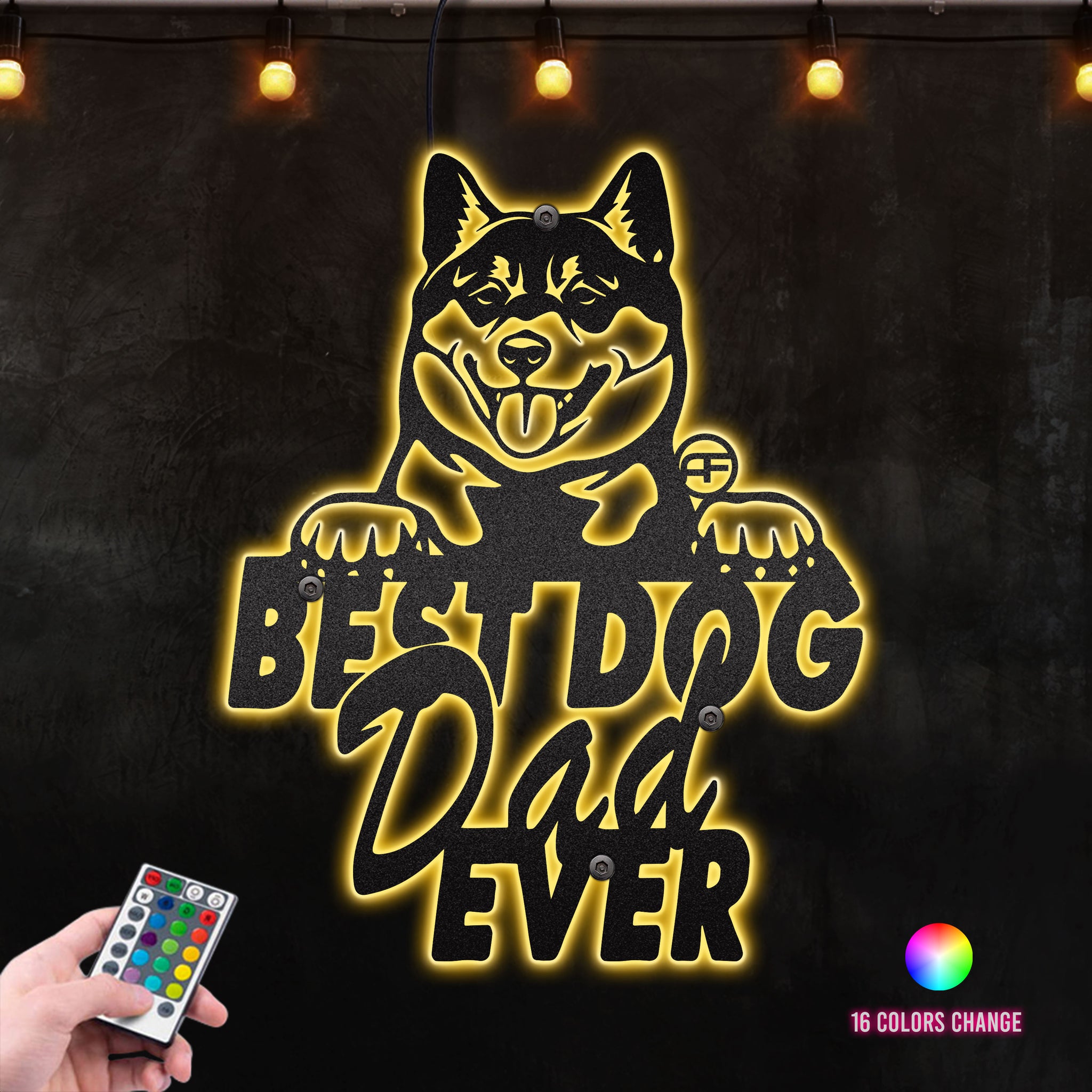 Bedium Dog Breeds "Best Dog Dad of Shibainu Metal Sign Decorative idea For Doggy House "dog dad Shibainu, Dog Dad Pet Parent Fathers Day Gift, Metal Wall Art RGB Led light backlit