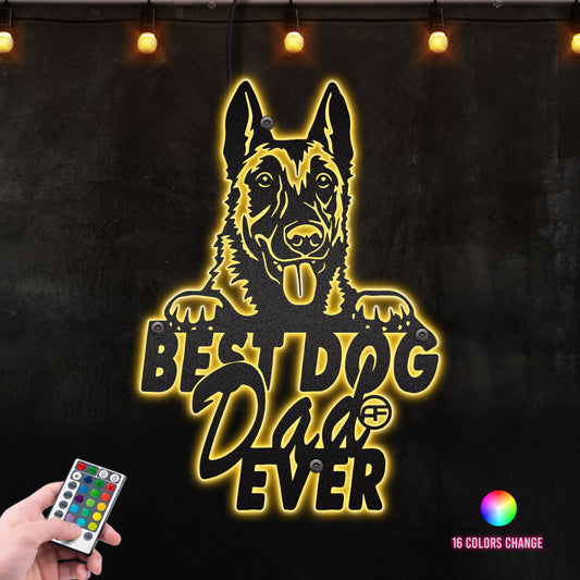 Best Dog Dad Malinois Metal Sign Best Gift For Dog Father Metal Wall Art RGB Led light backlit