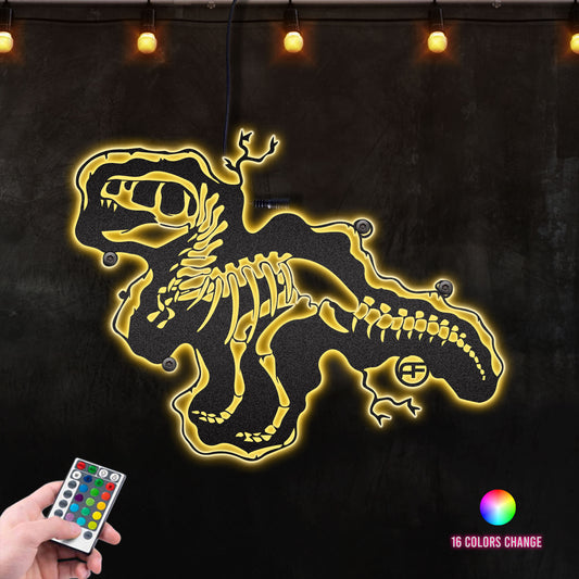 T-Rex Skeleton Metal Wall Art RGB Led light backlit