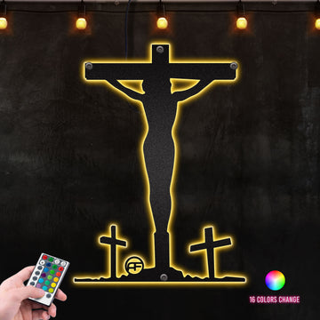 Jesus Cross Catholic Religious home Decor Metal Wall Art RGB Led light backlit