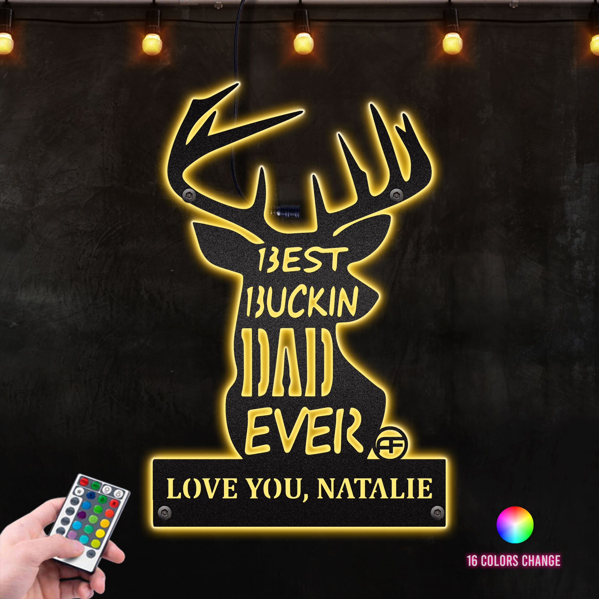 Personalized Best Buckin Dad Ever Metal Wall Art RGB Led light backlit