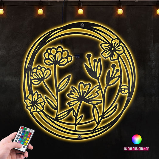 Blooming Of Flowers Idea Gift For Birthday Metal Wall Art RGB Led light backlit