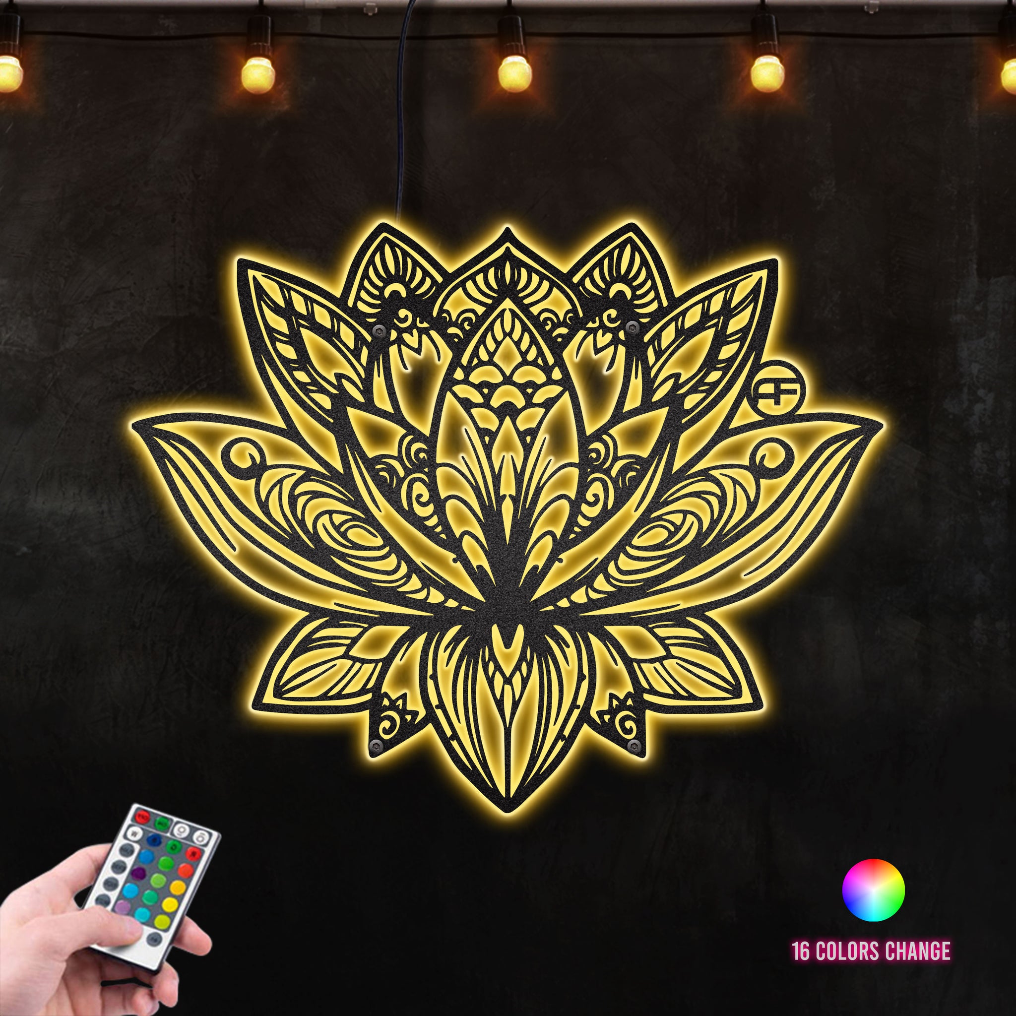 Mandala Lotus Metal Wall Art RGB Led light backlit