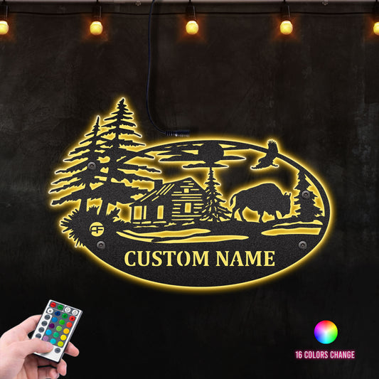 Custom Hunting Cabin Metal Wall Art RGB Led light backlit