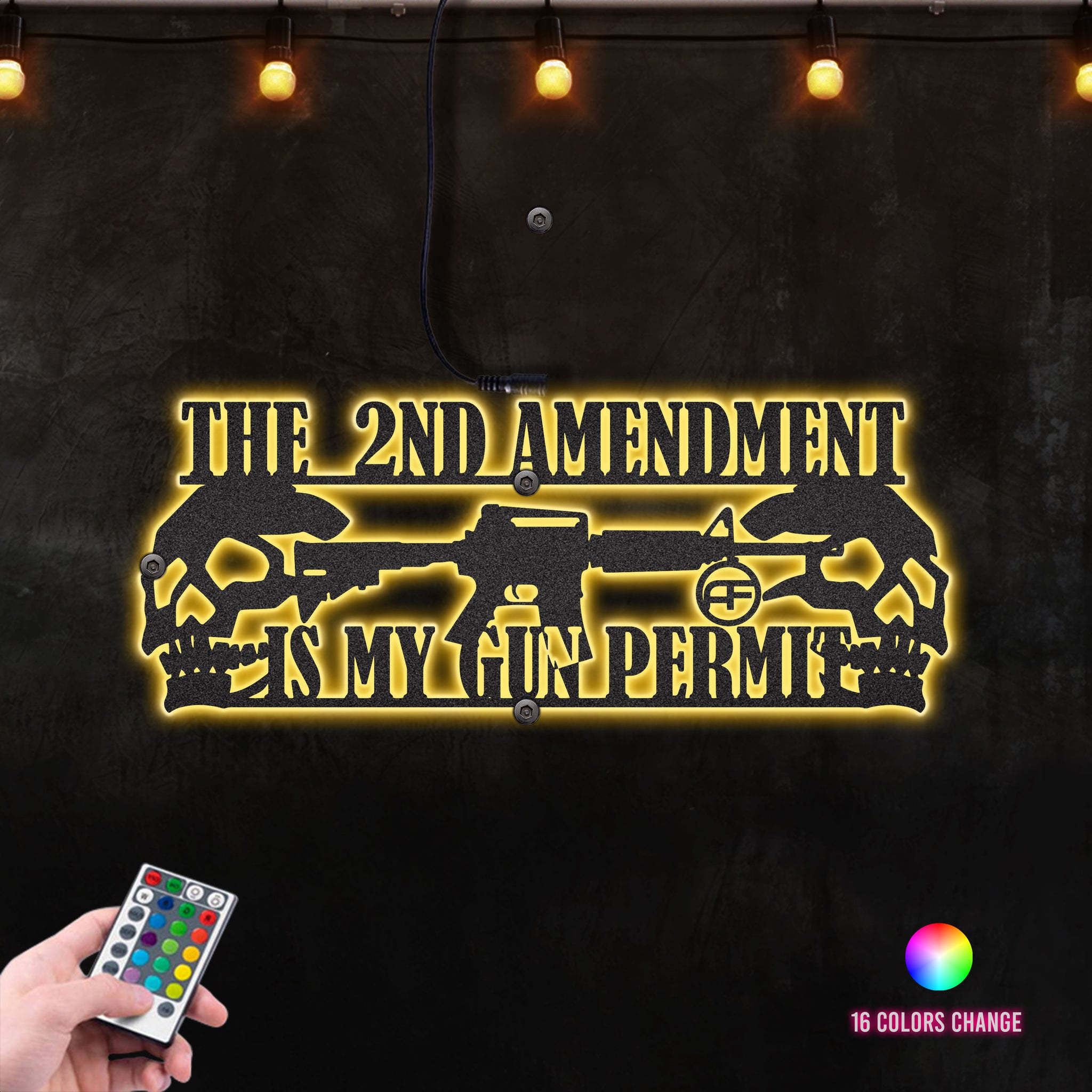 The 2nd Amendment Is My Gun Permit Rifle Gun Living Room Decoration Metal Wall Art RGB Led light backlit