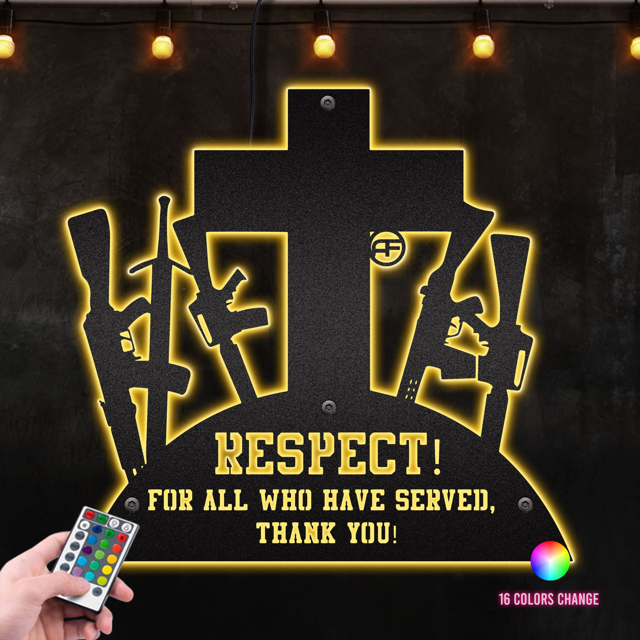 Respect For All Who Have Served, Thank You Decor Metal Wall Art RGB Led light backlit