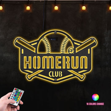 Homerun Club Baseball Wall Sign MBF034 Metal Wall Art RGB Led light backlit