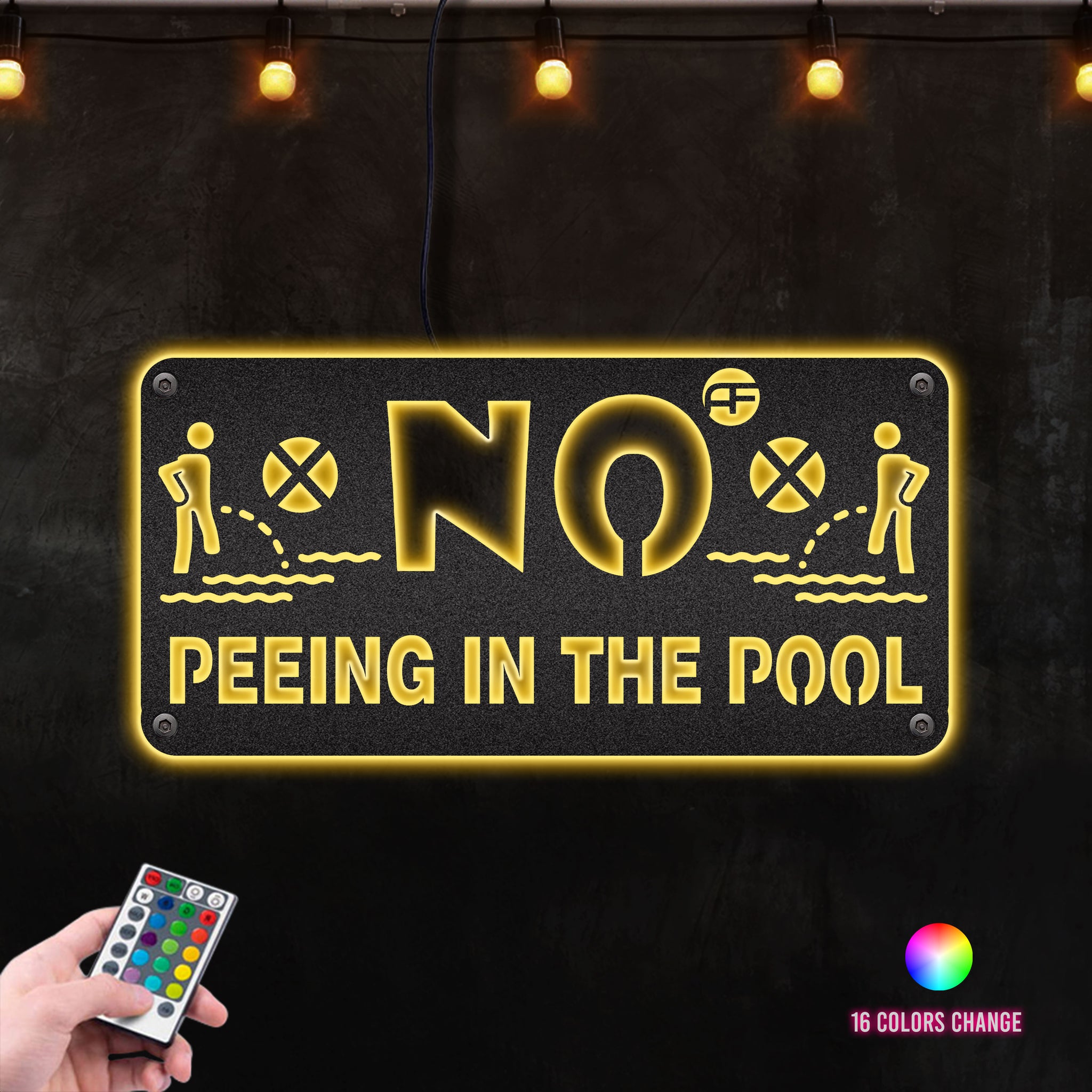 No peeing in the pool metal waring sign for hanging outdoor swimming pool