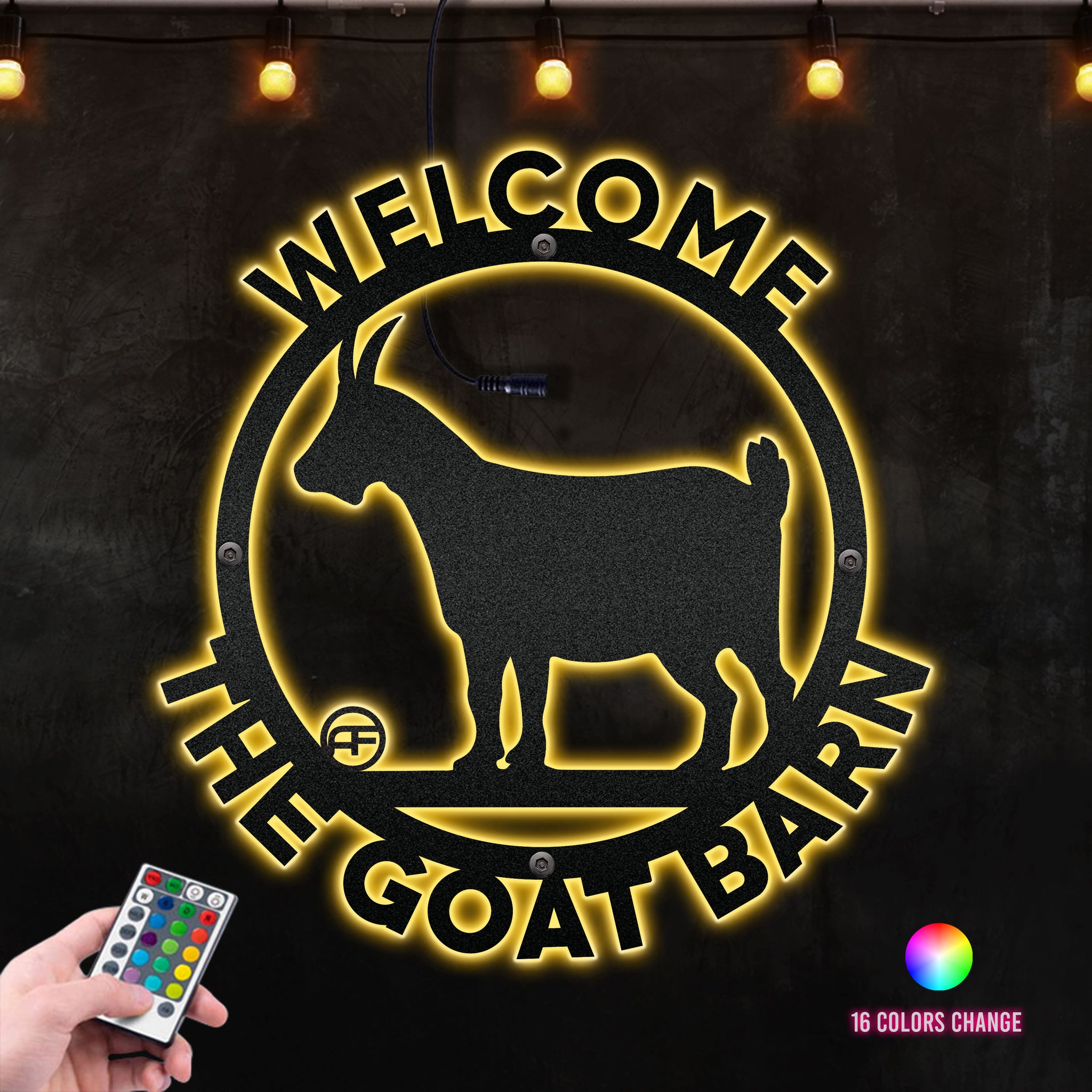 Goat Welcome Sign Gift for Him Her Farmhouse Rustic Decor Metal Wall Art RGB Led light backlit