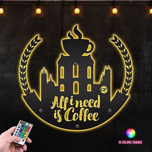 Coffee's The Best Customized Living Room Decoration Perfect Gift For Housewarming Gift, Anniversary Metal Wall Art RGB Led light backlit