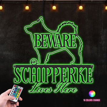 Beware Schipperke Dog Lives Here Metal Wall Art RGB Led light backlit