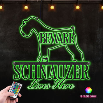 Beware Schnauzer Dog Lives Here Metal Wall Art RGB Led light backlit