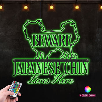 Beware Japanese Chin Dog Lives Here Metal Wall Art RGB Led light backlit