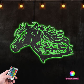 Horse Head with Wildlife Scene Inside Metal Sign Metal Wall Art RGB Led light backlit