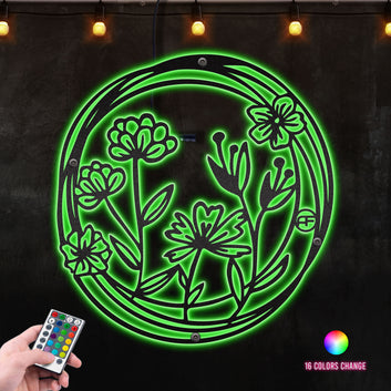 Blooming Of Flowers Idea Gift For Birthday Metal Wall Art RGB Led light backlit