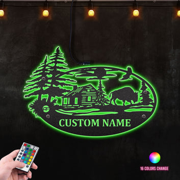 Custom Hunting Cabin Metal Wall Art RGB Led light backlit