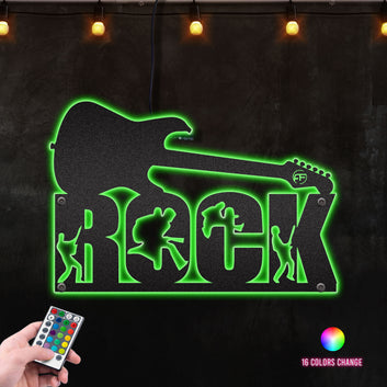 Rock Guitar Gift for Anniversary, Valentine, House Decoration Metal Wall Art RGB Led light backlit