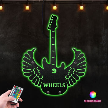 Guitar Wing Customized Gift for Anniversary, Valentine, House Decoration Metal Wall Art RGB Led light backlit