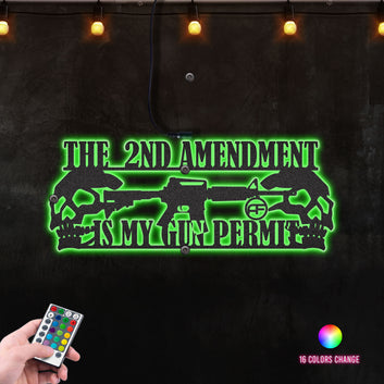 The 2nd Amendment Is My Gun Permit Rifle Gun Living Room Decoration Metal Wall Art RGB Led light backlit