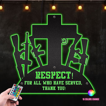 Respect For All Who Have Served, Thank You Decor Metal Wall Art RGB Led light backlit