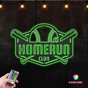 Homerun Club Baseball Wall Sign MBF034 Metal Wall Art RGB Led light backlit