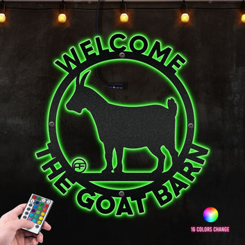 Goat Welcome Sign Gift for Him Her Farmhouse Rustic Decor Metal Wall Art RGB Led light backlit