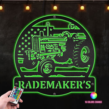 American Tractor Farmhouse Decor Gift for Him Her Metal Wall Art RGB Led light backlit