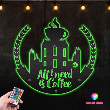 Coffee's The Best Customized Living Room Decoration Perfect Gift For Housewarming Gift, Anniversary Metal Wall Art RGB Led light backlit