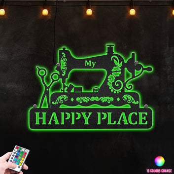 Mom's Happy Place Sewing Machine Metal Wall Art RGB Led light backlit