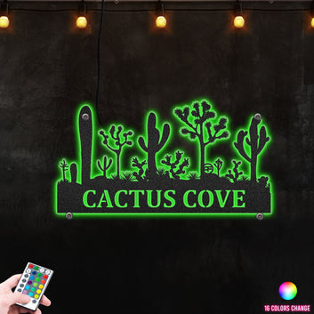 Personalized Desert Scene With Cactus Metal Wall Art RGB Led light backlit