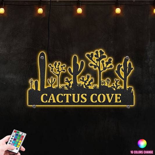 Personalized Desert Scene With Cactus Metal Wall Art RGB Led light backlit