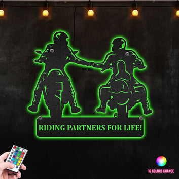 Biker Fist Bump Of 2 Guys , Perfect Sign For Biker Room Metal Wall Art RGB Led light backlit