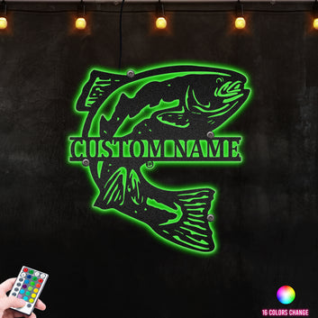 Tuna Monogram Fishing Customized Monogram for Fishing Lodge  Metal Wall Art RGB Led light backlit