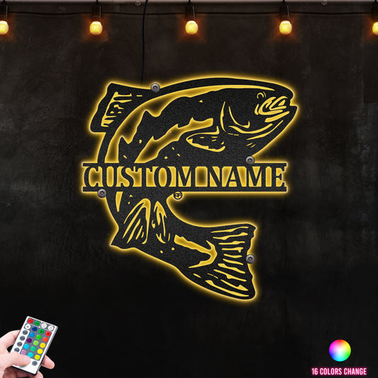 Tuna Monogram Fishing Customized Monogram for Fishing Lodge  Metal Wall Art RGB Led light backlit