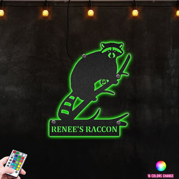 Racoon Hunting House Decor Gift for Him Her Metal Wall Art RGB Led light backlit