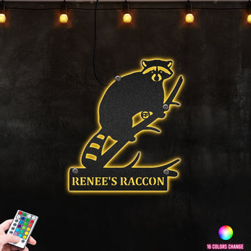 Racoon Hunting House Decor Gift for Him Her Metal Wall Art RGB Led light backlit