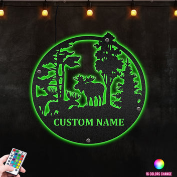 Three Mooses in the jungle Personalized  Metal Wall Art RGB Led light backlit