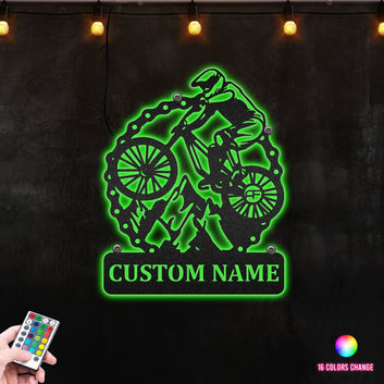 Discover Mountain Biking In Chain Round Man and Biker Metal Wall Art RGB Led light backlit