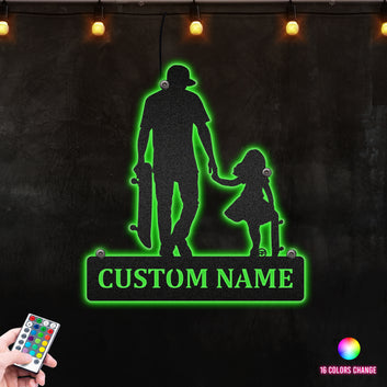 Like Father Like Daughter Stakeboard  Metal Wall Art RGB Led light backlit