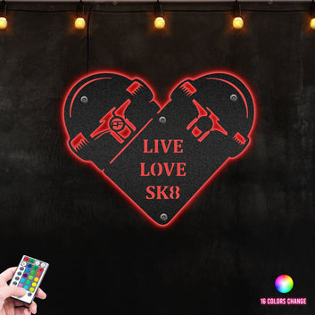 Love Live Skate In Heart Frame  Metal Wall Art RGB Led light backlit