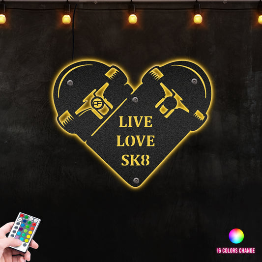 Love Live Skate In Heart Frame  Metal Wall Art RGB Led light backlit