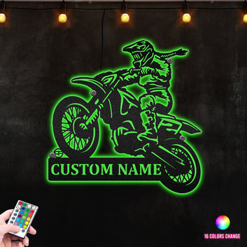 Mini Motorcycle Biker Girl , Perfect For Garage Décor Metal Wall Art RGB Led light backlit