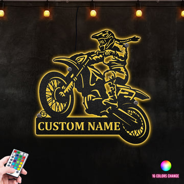 Mini Motorcycle Biker Girl , Perfect For Garage Décor Metal Wall Art RGB Led light backlit