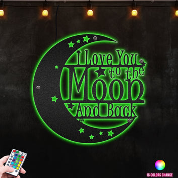 Love You To The Moon And Back Gift for Anniversary, House Decoration Metal Wall Art RGB Led light backlit