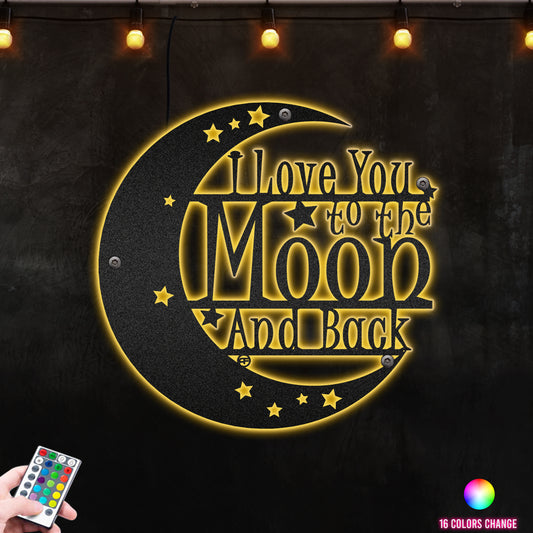 Love You To The Moon And Back Gift for Anniversary, House Decoration Metal Wall Art RGB Led light backlit