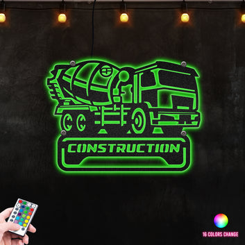 Construction Machines Perfect Decor for Garage and Factory Metal Wall Art RGB Led light backlit