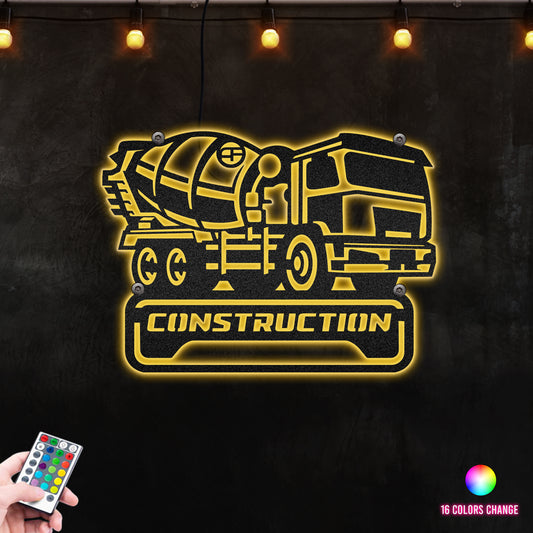 Construction Machines Perfect Decor for Garage and Factory Metal Wall Art RGB Led light backlit