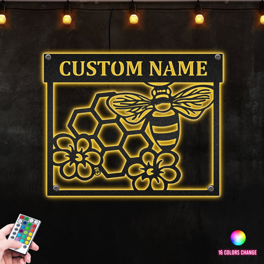 Bee hive city custom garden  Metal art sign. decorative for garden décor Metal Wall Art RGB Led light backlit