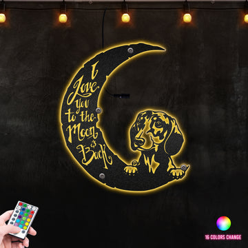 Chinese Crested Dog I love you to the moon and back For house Warming Gift Metal Wall Art RGB Led light backlit